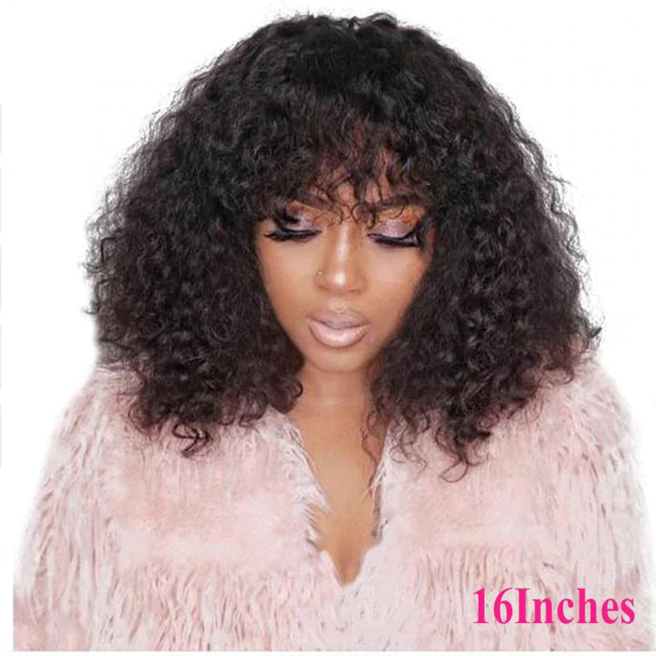 Deep Wave Full Machine Made None Lace Human Hair Wigs With Bangs 8-24 inches Human Hair