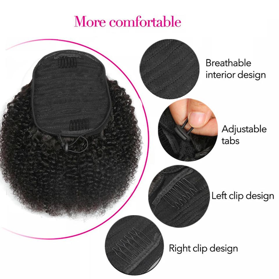 Ship In 24Hours-Lumiere Kinky Curly Drawstring Ponytail Brazilian Human Hair For Women Extensions