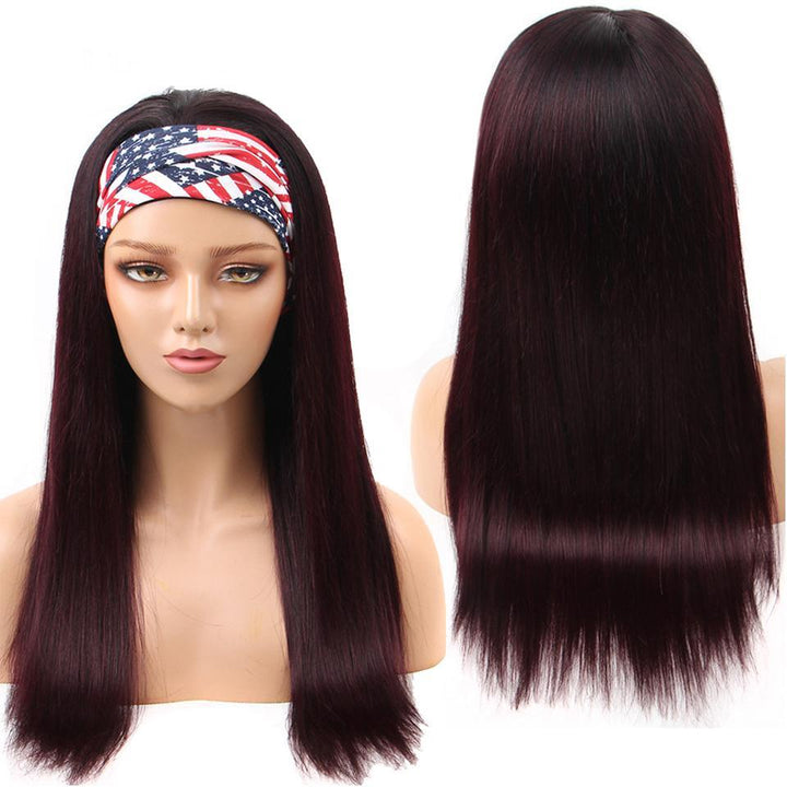 Ombre 1B/99J Straight Headband Full Machine Made None Lace Human Hair Wig