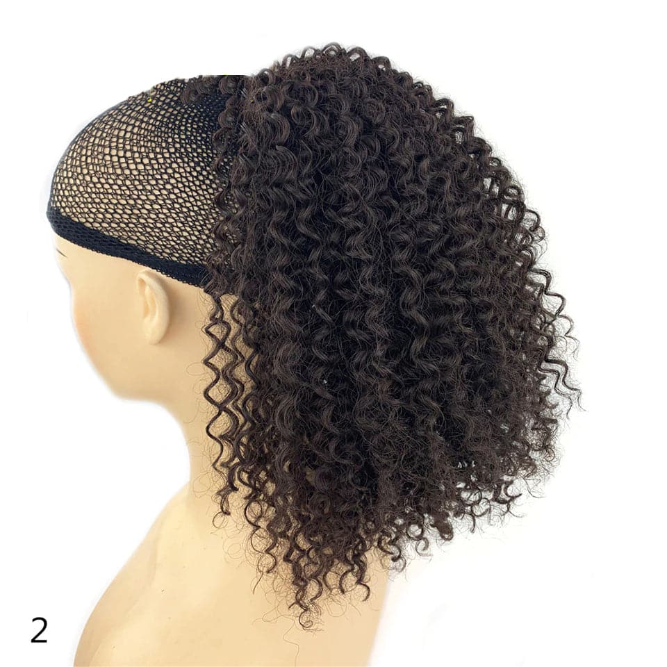 #2 Dark Brown Afro Curly Drawstring Ponytail Human Hair Extensions