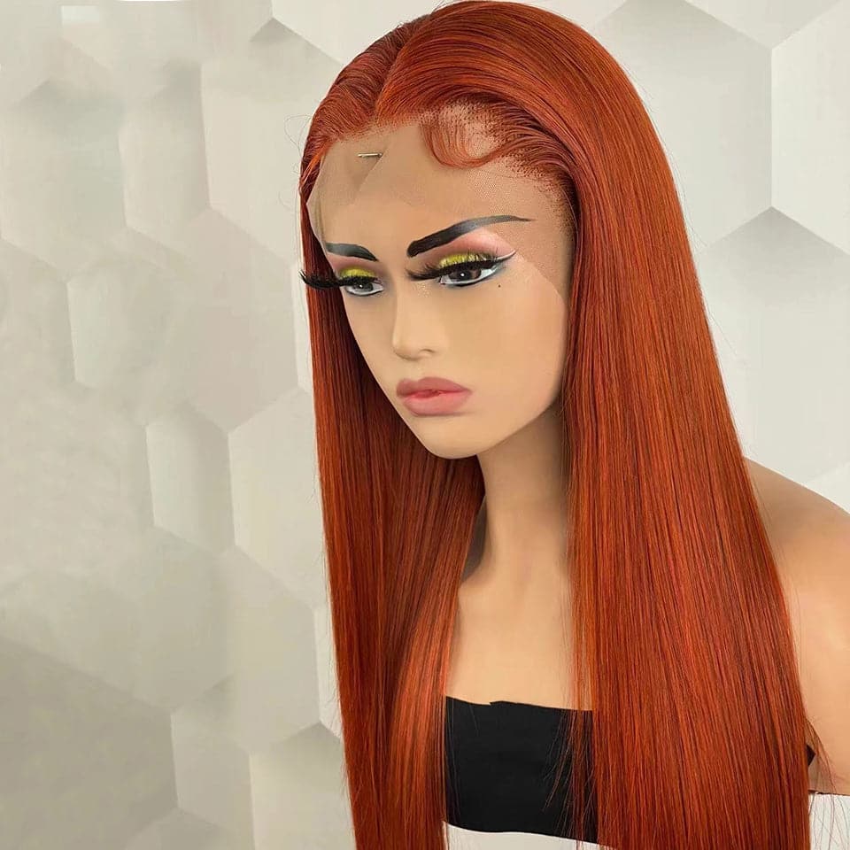 #350 Ginger Straight HD Transparent Lace Frontal Wigs For Women Human Hair