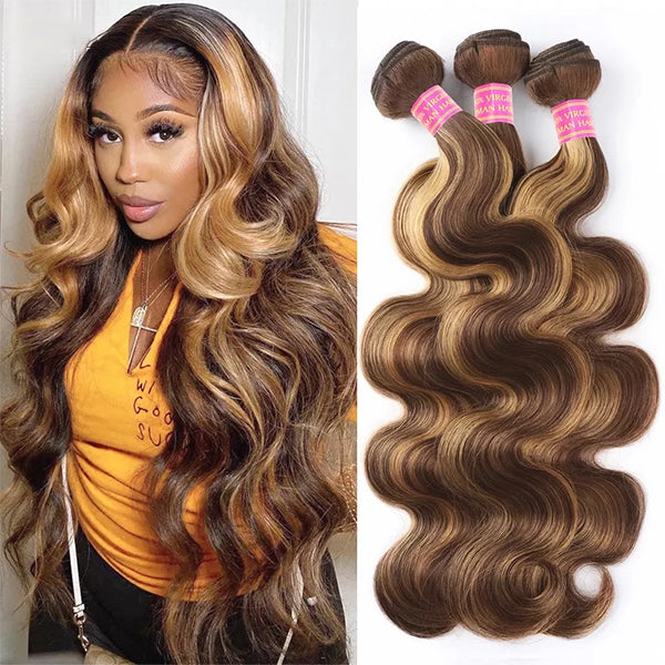 Highlight P4/27 Body Wave 3 Bundles 100% Virgin Human Hair Extension(No Code Need)