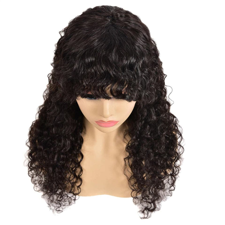 Kinky Curly Full Machine None Lace Wig With Bangs Pre Plucked 8"-24"Inches