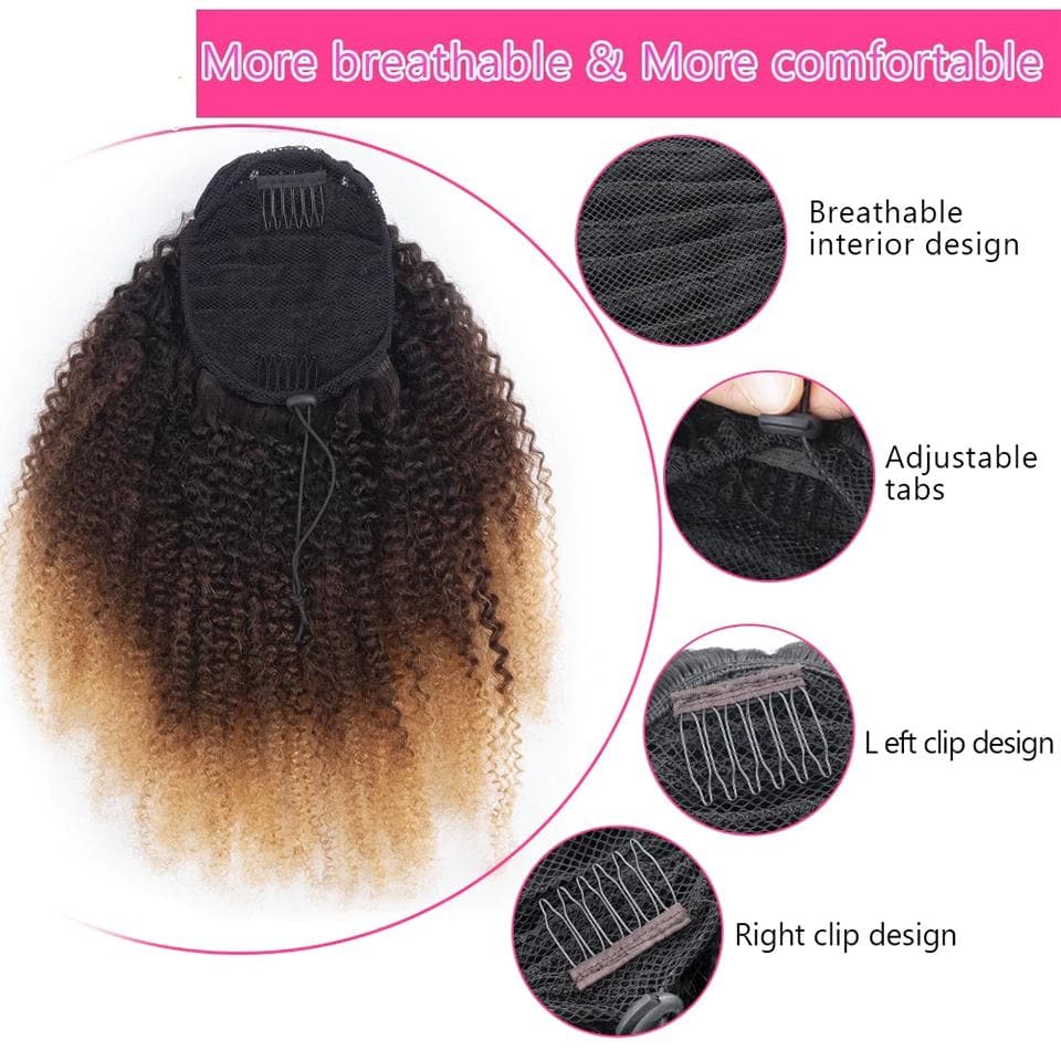 1b/4/27 Afro Curly Drawstring Ponytail African American Hair Extension