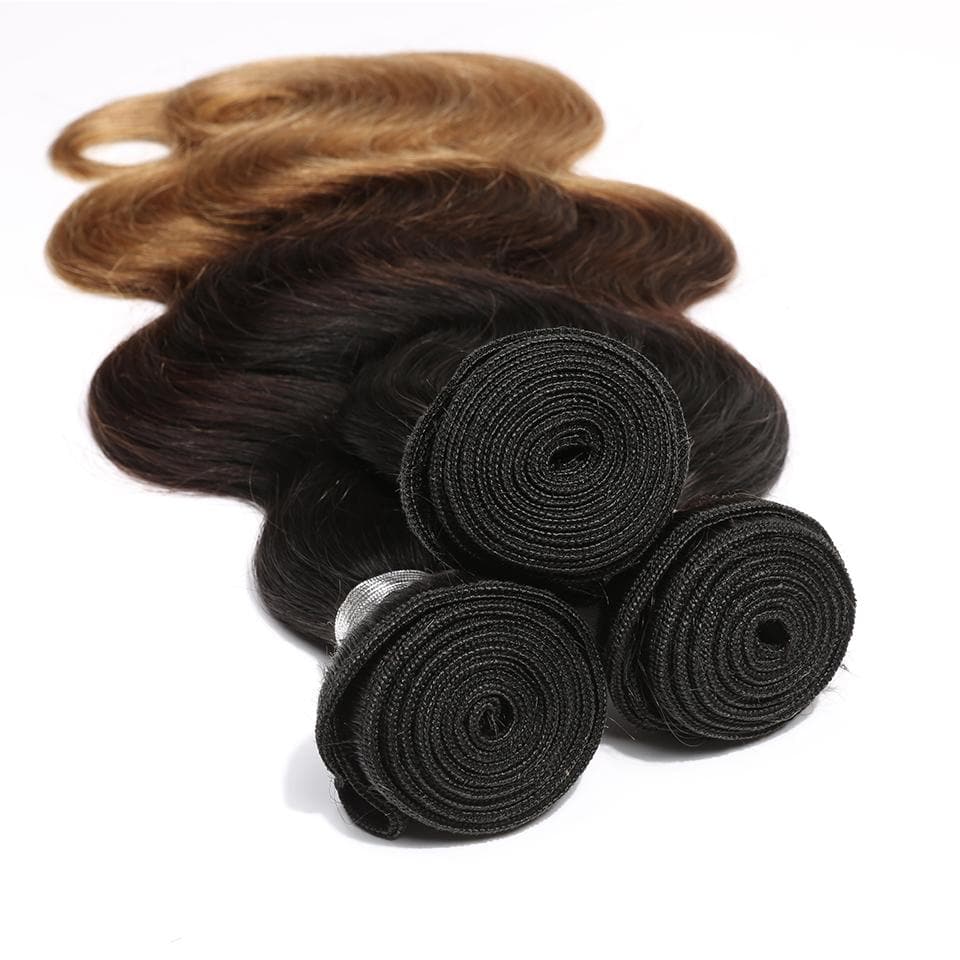 lumiere Hair 2 Bundles Ombre 1b/4/27 Color Body Wave Virgin Human Hair Extension - Lumiere hair