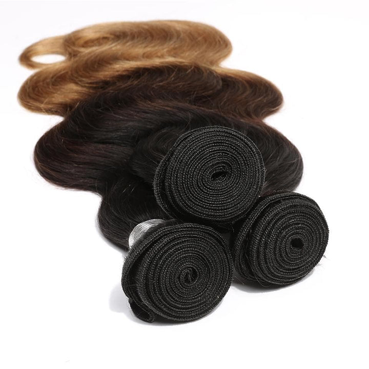 lumiere Hair 2 Bundles Ombre 1b/4/27 Color Body Wave Virgin Human Hair Extension - Lumiere hair