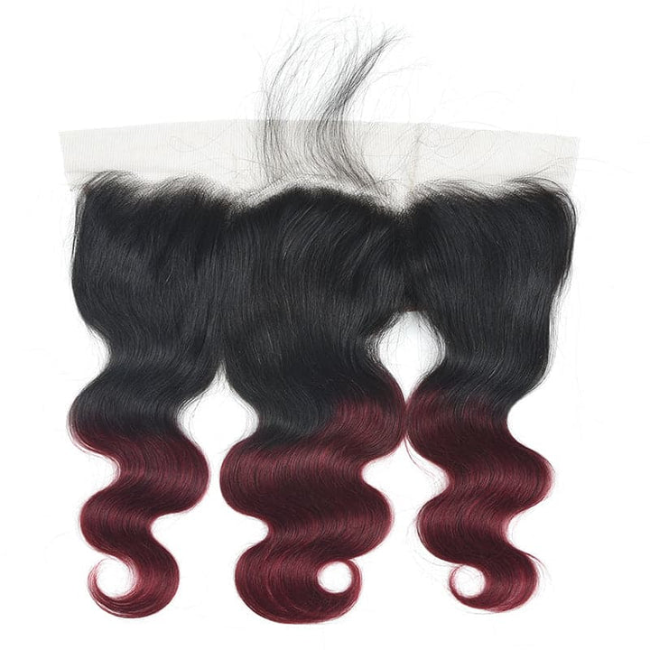 lumiere 1B/99J Ombre Body Wave 3 Bundles With 13x4 Lace Frontal Pre Colored Ear To Ear - Lumiere hair