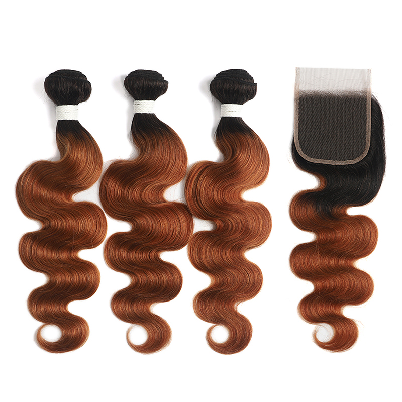 Ombre 1B/30 Body Wave 3 Bundles With Closure 4x4 pre Colored 100% virgin human hair - Lumiere hair