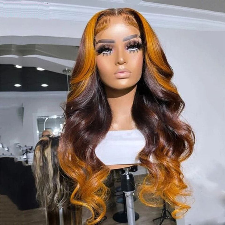 Ombre miel blond cheveux humains vague de corps 4x4/13x4 HD Lace Front perruques