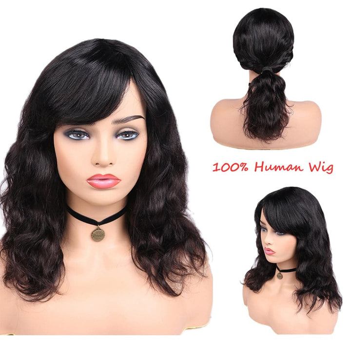 Loose Deep Bob Full Machine Made None Lace Front Wigs With Bangs For Women