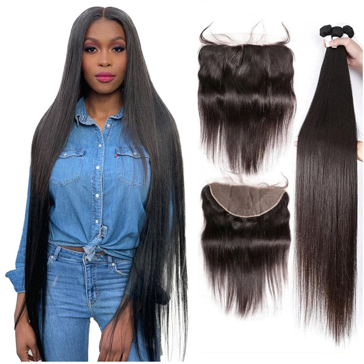 Straight 3 Bundles With 13x4 Lace Frontal / 4X4 Lace Closure 100% Human Hair