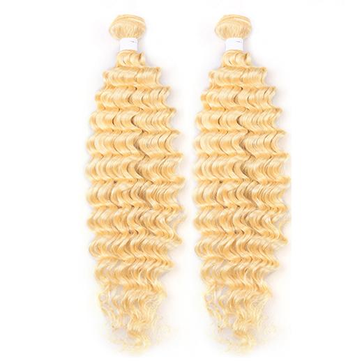 613 Blonde Deep Wave 4 Bundles with 4x4 closure with transparent lace for women