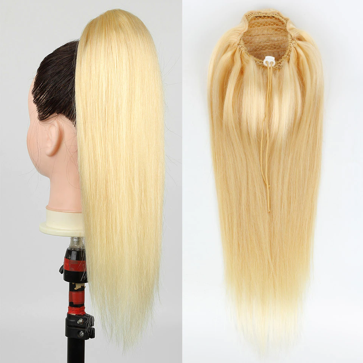 613 Blonde Straight Drawstring Ponytail Human Hair Extensions