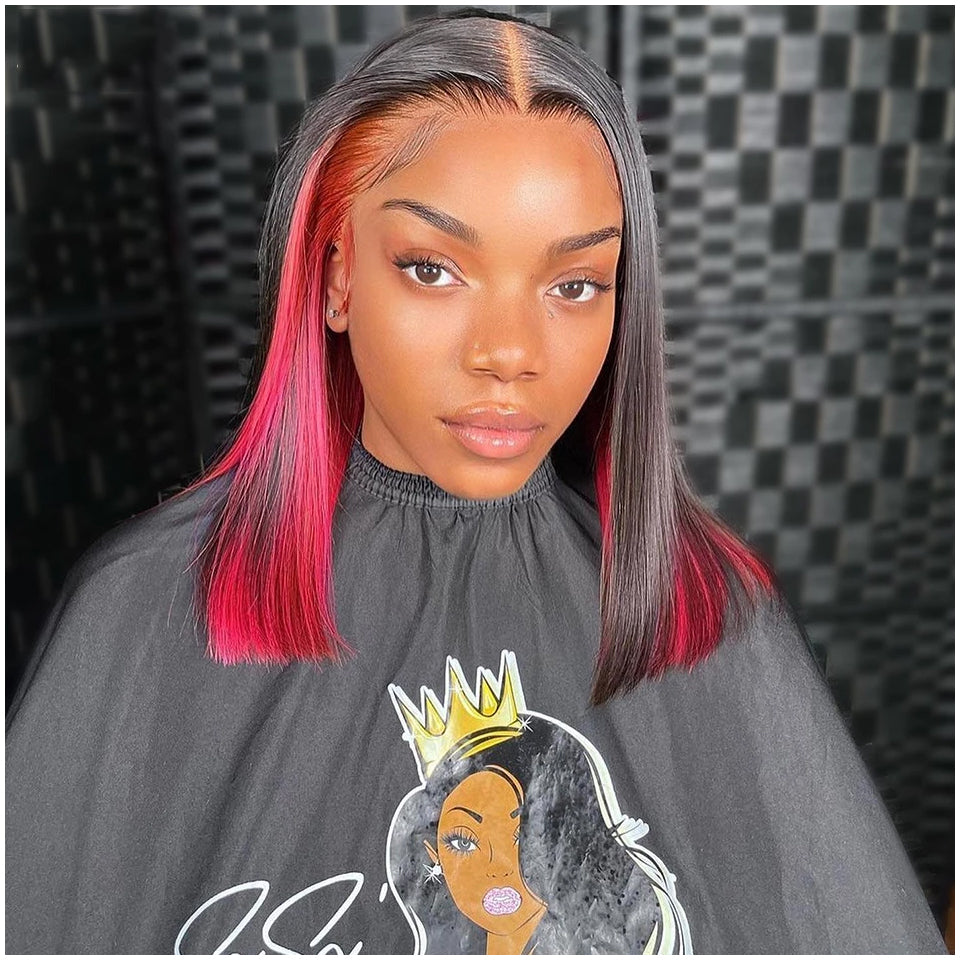 Highlight Pink Short Bob Wig 13x4 Lace Front Human Hair Wigs Brazilian Bob Wigs Straight 4x4 Lace Closure Wigs Pre Plucked