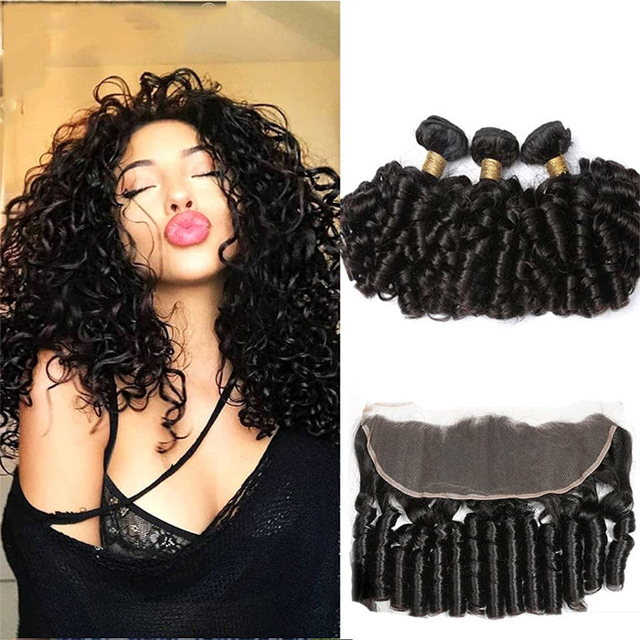 Bouncy Culry Human Hair 3 Bundles with 13x4 HD Lace Frontal Brazilian Hair for Women