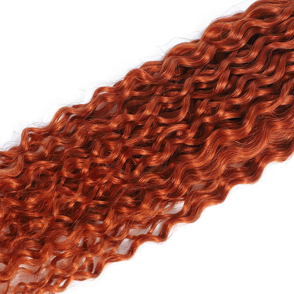 #350 Ginger Orange Water Wave 3 Bundles With 4X4 Lace Closure For Women Human Hair(No Code Need)