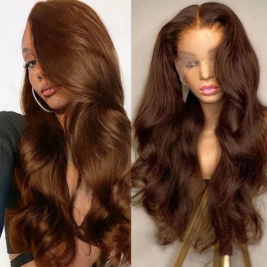 Chocolate Brown 150% 180% Density Body Wave HD Lace Frontal Wig For Women