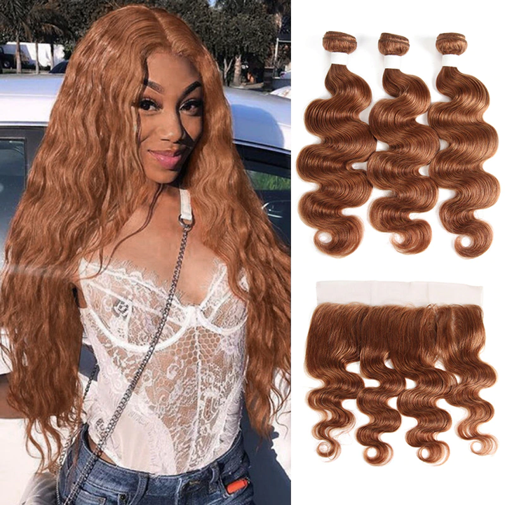 lumiere color #30 body wave 3 Bundles With 13x4 Lace Frontal Pre Colored Ear To Ear