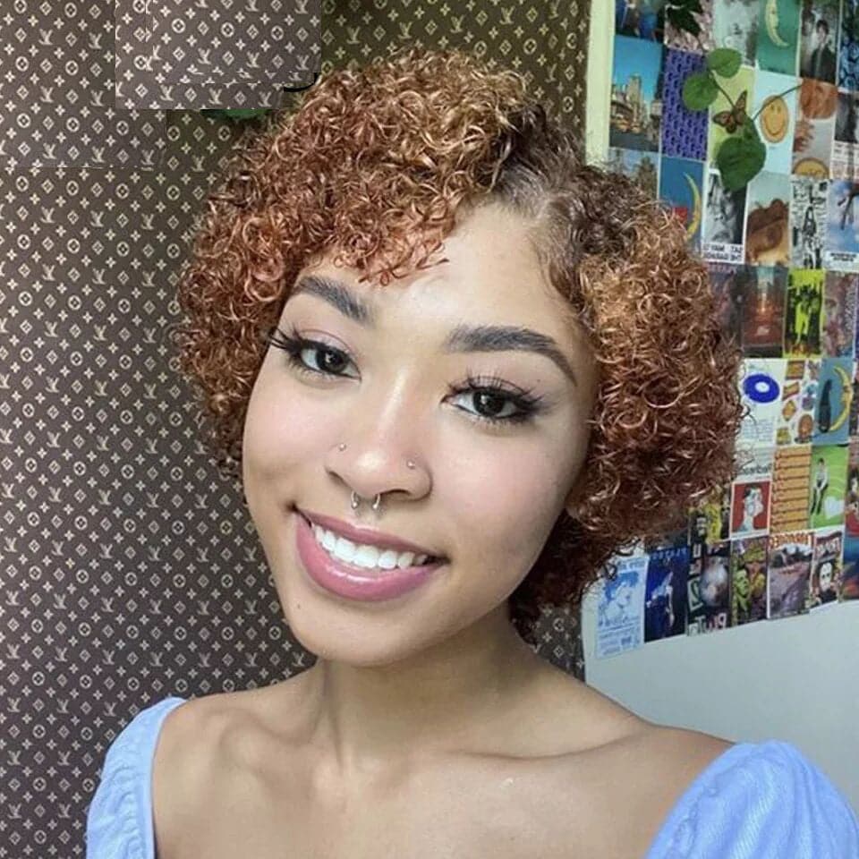 Ship In 24Hours-Lumiere Curly Hair Ombre Colored T/27 Short Pixie Cut Wig For Women 13x4x1 Side Part Wigs