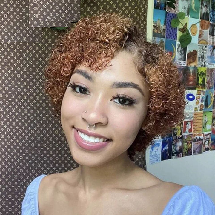 Ship In 24Hours-Lumiere Curly Hair Ombre Colored T/27 Short Pixie Cut Wig For Women 13x4x1 Side Part Wigs