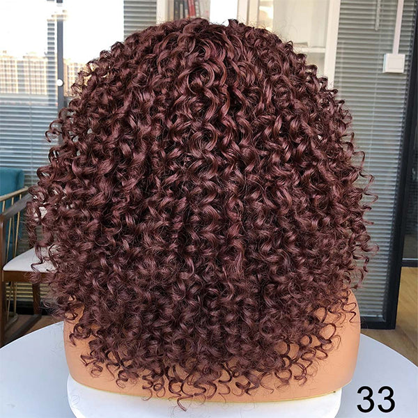 # 33 Brown Bouncy Curly Short Bob Wig 13x1x4 T Part Lace Front Perruques pour femmes 180% Densité Nature Cheveux Noir Couvre-chef avec Clips