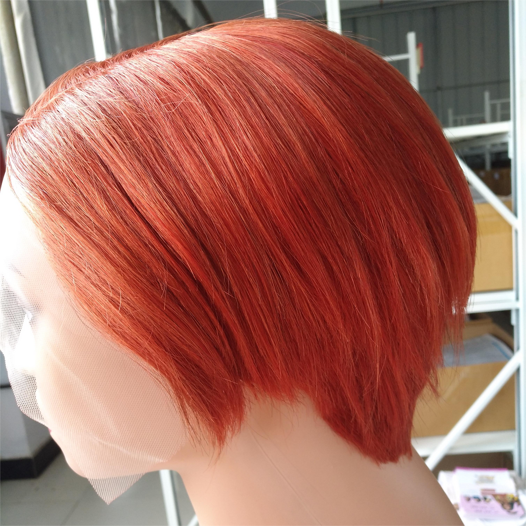 #33 ginger 13x1 HD-Lace Front Short Pixie Cut Bob Classy Swoop Bang Wig Keshona