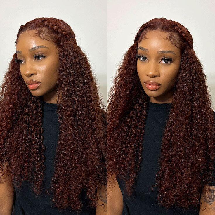 #33 Reddish Brown Kinky Curly Hair Transparent Lace Wig For Brown Skin Women