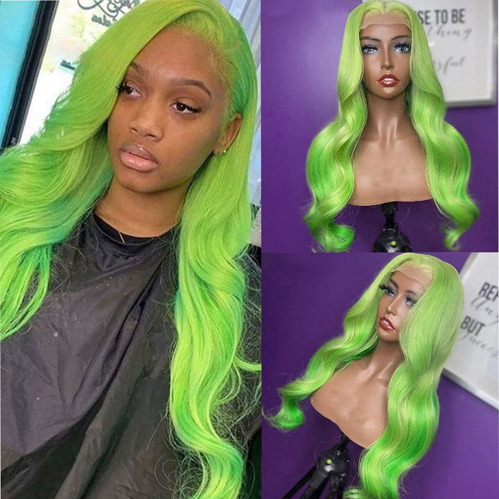 Vague de corps vert clair 13x4 dentelle avant perruque préplumée dentelle transparente cheveux humains