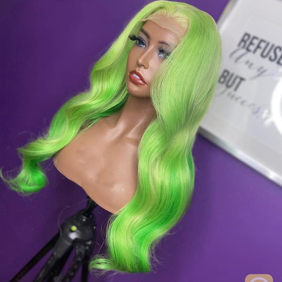 Vague de corps vert clair 13x4 dentelle avant perruque préplumée dentelle transparente cheveux humains