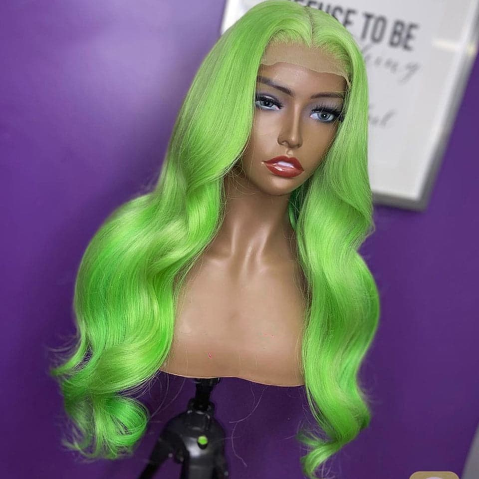 Vague de corps vert clair 13x4 dentelle avant perruque préplumée dentelle transparente cheveux humains