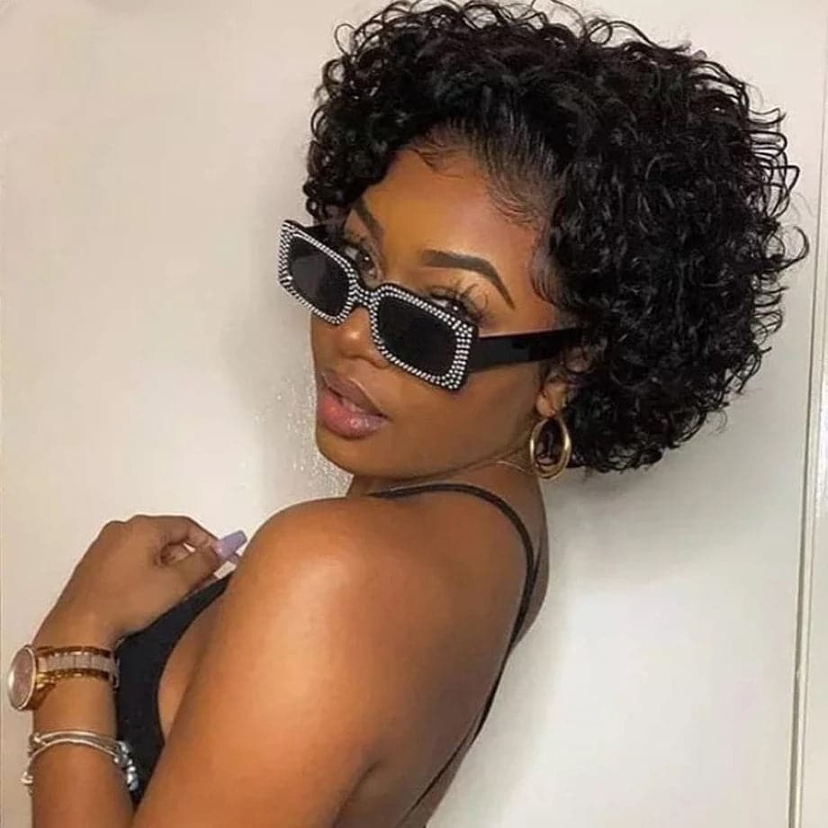 Lumiere Short Curly Lace Front Wigs 13x1 Water Wave Human Hair Wigs Pixie Cut Transparent Lace Wig for Black Women