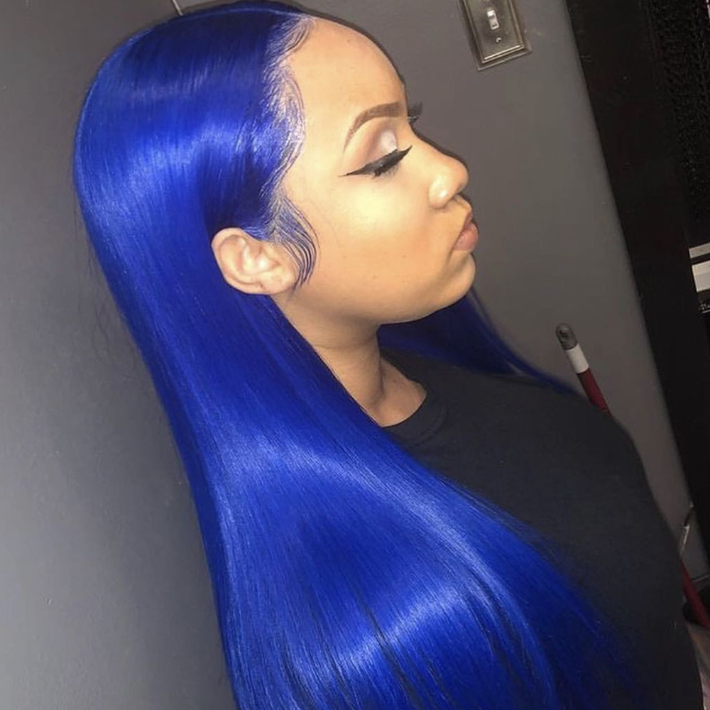 Klein Blue Straight 13*4 Lace Front Wigs Virgin Human Hair HD Transparent Lace Wig