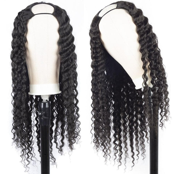 U Part Wig Human Hair Wig Deep Wave Human Hair Wigs Natural Black