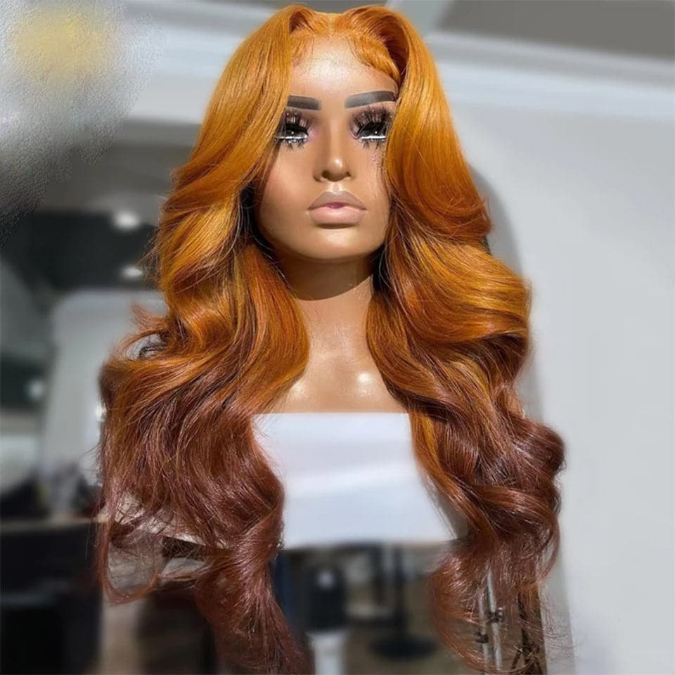 Skunk Stripe Ombre Golden Brown Body Wave 4x4/13x4 Lace Front Wig PrePlucked Human Hair