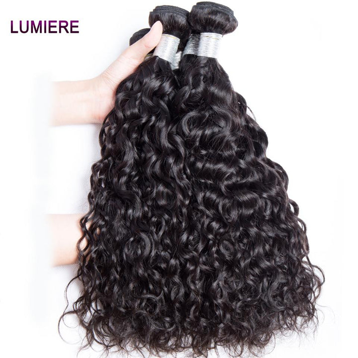 lumiere hair Indian Virgin Hair Water Wave 4 Bundles With 4X4 Lace Closure - Lumiere hair