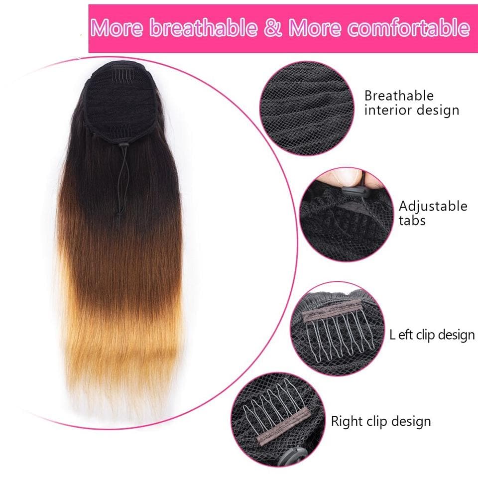 1b/4/27 Straight Drawstring Ponytail African American Hair Extension