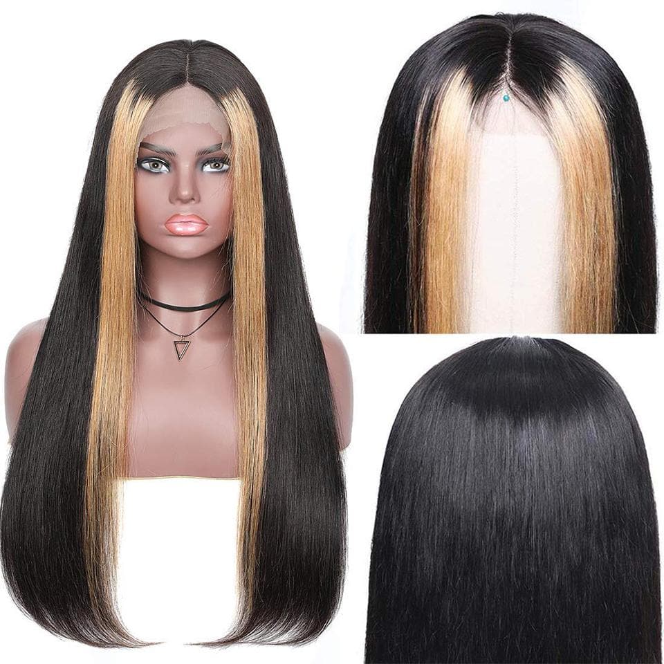 Honey Blonde Highlight Straight Lace Front Wig Natural Hairline
