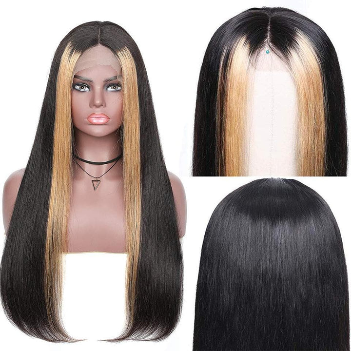 Honey Blonde Highlight Straight Lace Front Wig Natural Hairline