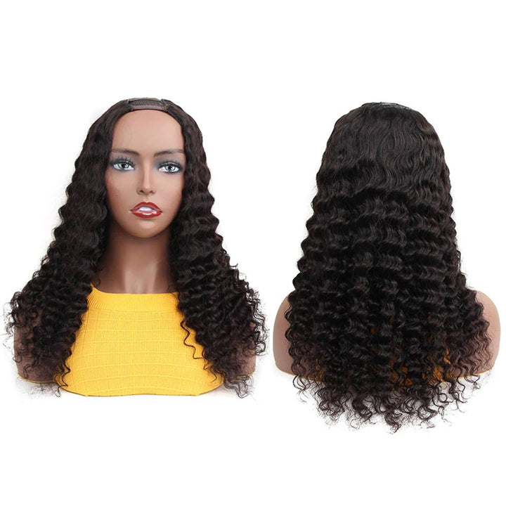 Loose Deep U Part Human Hair Wigs Natural Black Brazilian Virgin Hair
