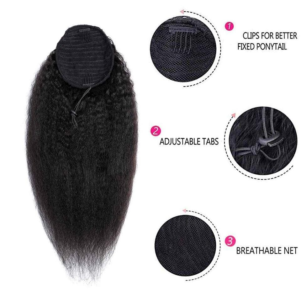 Kinky Straight Drawstring Ponytail Extensions Hair 8-26 inch Long