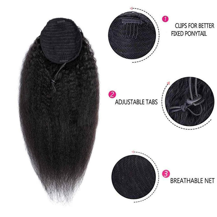 Kinky Straight Drawstring Ponytail Extensions Hair 8-26 inch Long