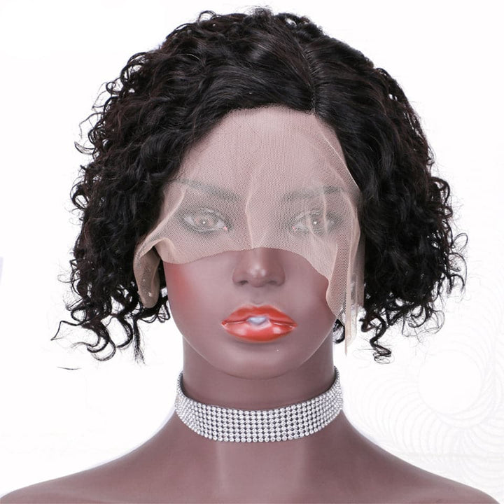 Water Wave Short Bob T Part Lace Left Side Part Wig For Women Pre Plucked Hairline