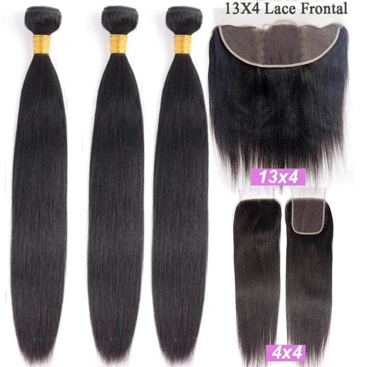 Straight 3 Bundles With 13x4 Lace Frontal / 4X4 Lace Closure 100% Human Hair