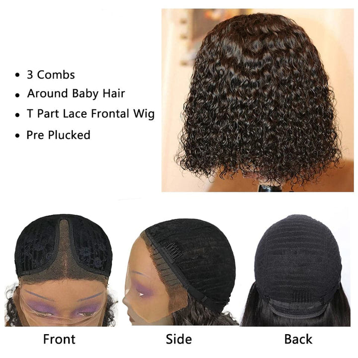 lumiere Short Bob Lace Front Wigs Kinky Curly 13x1 T-Part Lace Human Hair Wigs Pre-Plucked