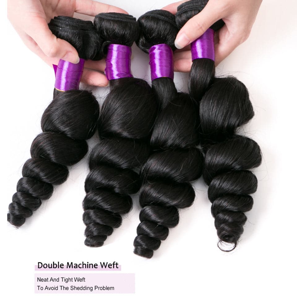 Loose Wave Brazilian 4 Bundles with 13x4 Frontal Non-remy Human Hair Extension