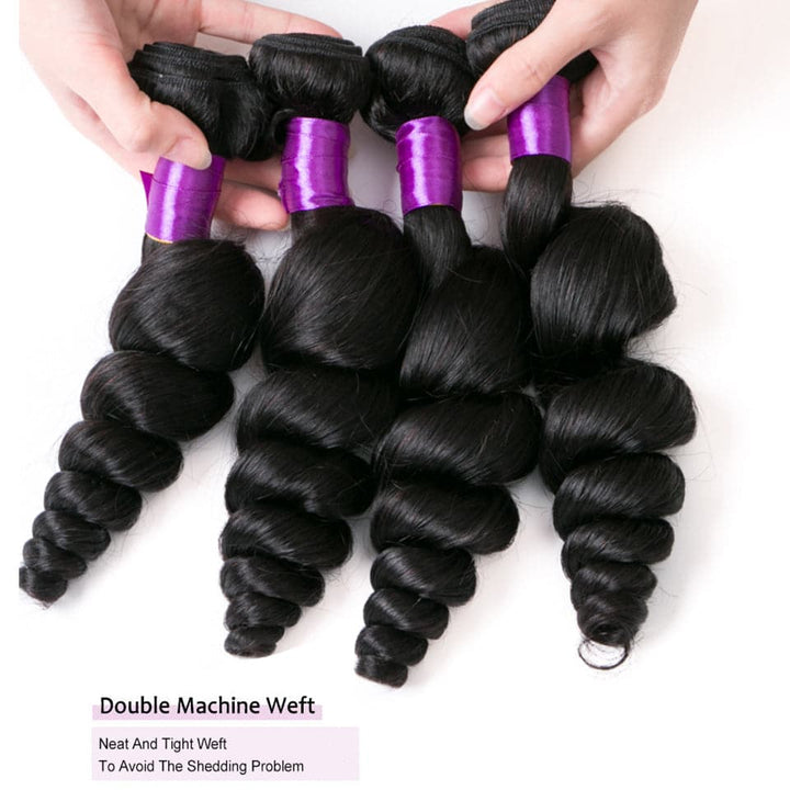 Loose Wave Brazilian 4 Bundles with 13x4 Frontal Non-remy Human Hair Extension