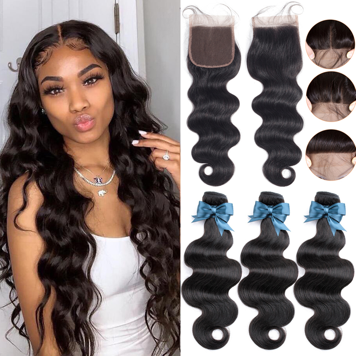 Brazilian Hair Body Wave 3 Bundles With 4x4 Closure Human Hair Extension for women