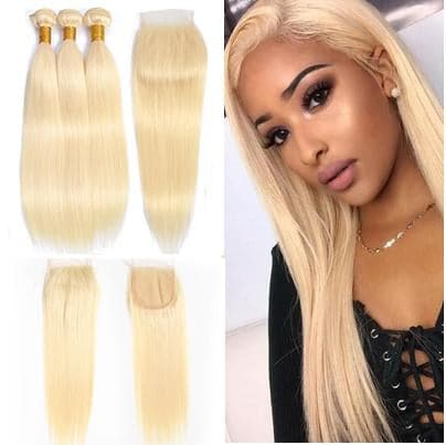 lumiere 613 Blonde 3 Bundles Straight with 4*4 closure Human Virgin Hair - Lumiere hair