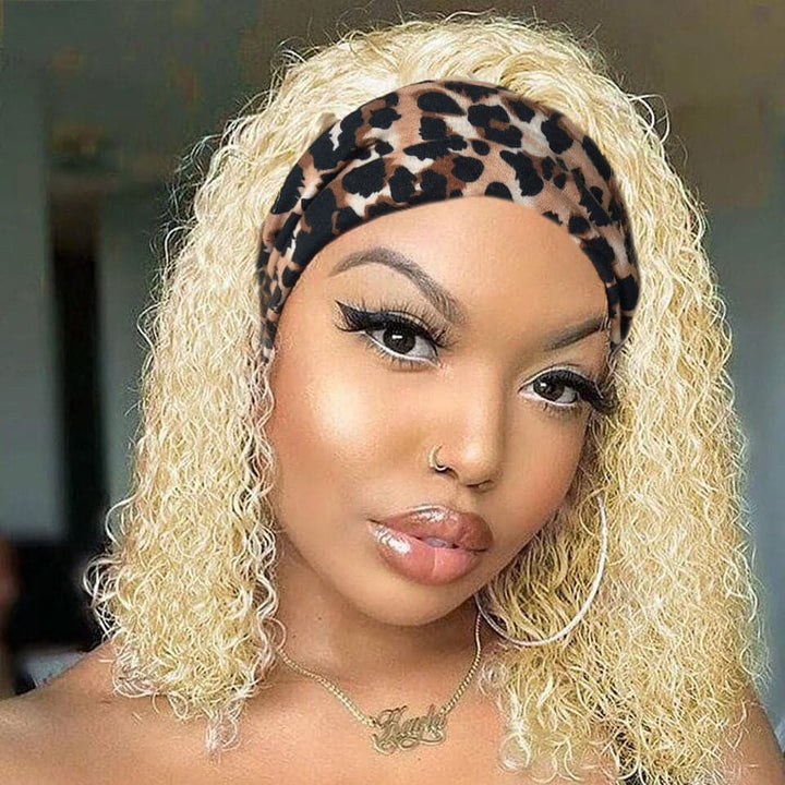 #613 Headband kinky curly Human Hair Wigs Full Machine Made None Lace Wig