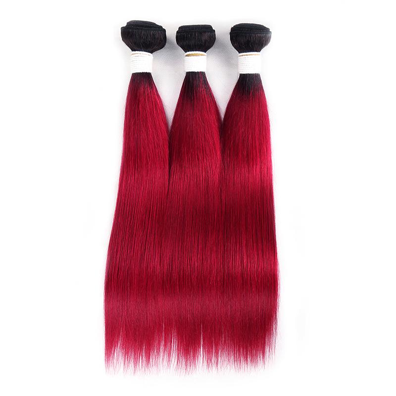 1B/BURG Ombre Straight Hair 3 Bundles With 13x4 Lace Frontal Pre Colored Ear To Ear